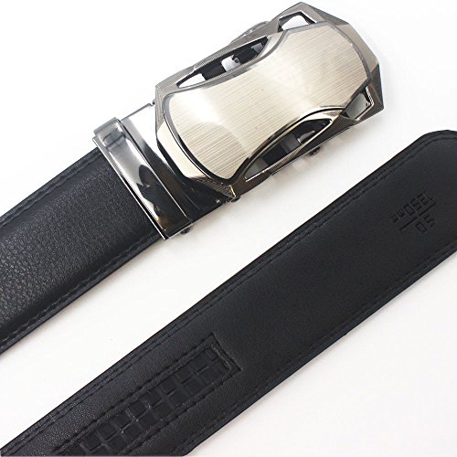 Longda Men's Genuine Leather Belt- Ratchet Black Dress Belt for Men with Automatic Buckle (LD-199ABlack M02)