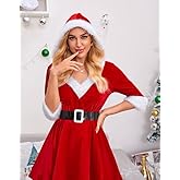 SNOMYRS Women's Santa Claus Costume Dress with Hood Plush Trim Belt - Velvet Christmas Party Outfit for Festive Cosplay Holiday Events