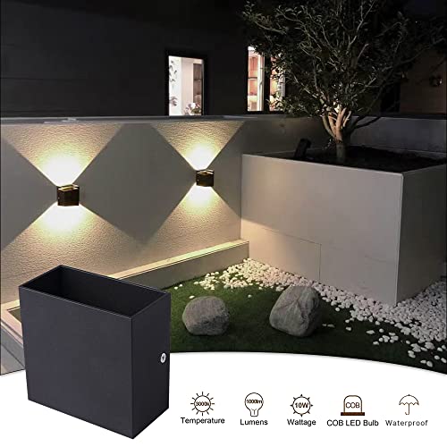 CHEVVY 2 x 7W LED Wall Light Modern Indoor Warm White Light 3000K Square Black for Bedroom, Living Room, Colonnade, Garden
