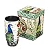 Cypress Home Boxed Ceramic Latte Travel Cup 17oz, Proud Peacocks