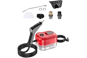 RAINPOT Saker handheld steam cleaner, 2500W Fast Heating Multi-Surface Steamer with Large Water Tank, 6 Steam Settings & Attachments for Floors, Windows, Cars (Red-Dual Control (Upgraded Touch Control))