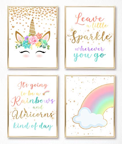 Brooke & Vine Unicorn Rainbow Girls Room Wall Decor Art Prints - (UNFRAMED 8 x 10) - Tween Posters for Home, Bedroom, Dorm, Office, Cubicle, Desk (Unicorn Rainbow)