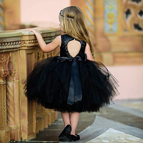 Toddler Girl Baby Lace Flower Sequin Tutu Dress Tulle Pageant Wedding Party Formal Girls Dresses Black 18-24M