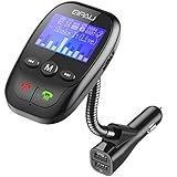 QPAU Bluetooth FM Transmitter, Wireless In-Car Hands-free Talking Music Active Showing W 1.44 Inch Display and 3 Ports USB Car Charger