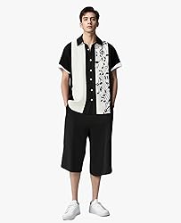 Gwnnb Music Bowling Shirts for Men Music Note Print