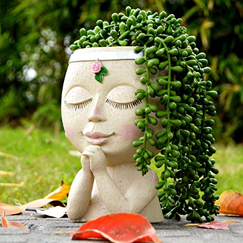 Praying Face Planter, Cute Face Flower Pot Head Planter, Decorative