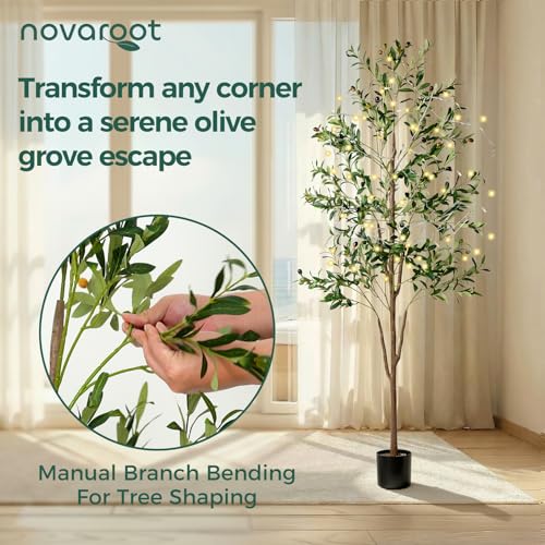 Olive Tree, 6FT Tall Faux Olive Tree with Moss and Planter, Olive Trees Artificial Indoor with Realistic Wood Trunk and Lifelike Fruits, Olive Fake Tree for Home Office Living Room Decor