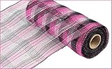 10 inch x 30 feet Deco Poly Mesh Ribbon - Black, Silver, Hot Pink Metallic Plaid Mesh