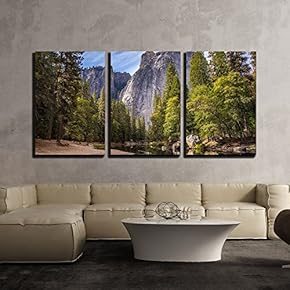 3 Piece Canvas Wall Art - Lake in The Mountains with Clear Water Surrounded by Green Forest - Modern Home Art Stretched and Framed Ready to Hang - 16"x24"x3 Panels
