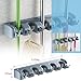 Mop Broom Holder,Wall Mounted Garden Tool Organizer Space Saving Storage Rack Hanger with 5 Position with 6 Hooks Strong Grip Holds up to 11 Tools for Kitchen Garden and Garage