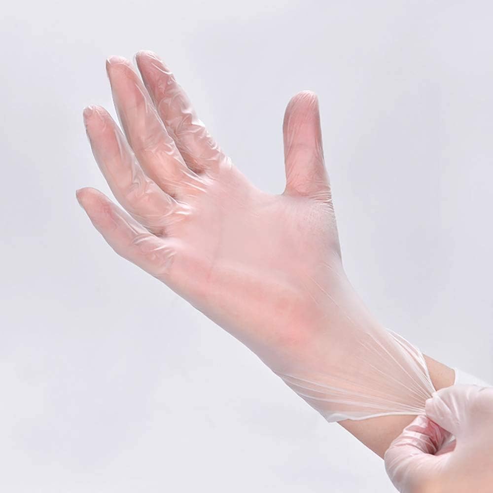SUNYUM Disposable Vinyl Examination Gloves 100 Count - Powder Free, Allergy Free,Heavy Duty,Durable and Stretchy, Medical, Food and Multi-use Glove, Box of 100pcs (L)