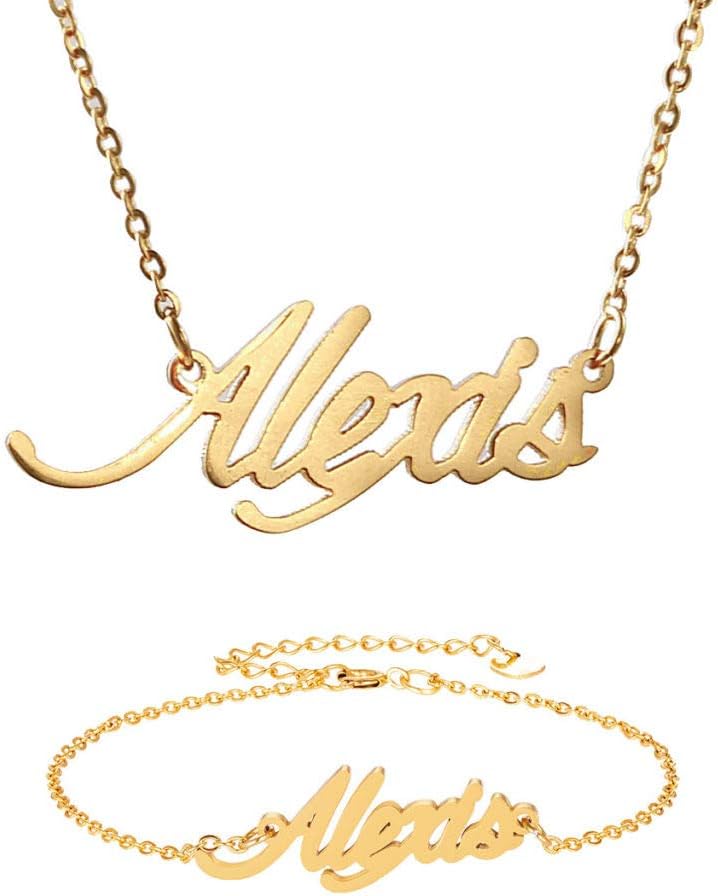 AIJIAO Personalized Nameplate Necklace Pendant My Name Custom of Stainless Steel for Women/Men Gift