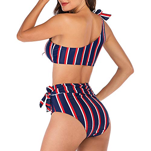 Advoult High Waist Bikini Sets for Women Two Piece Fashion Swimsuit One Shoulder Bathing Suits Swimwear - Thumbnail 3