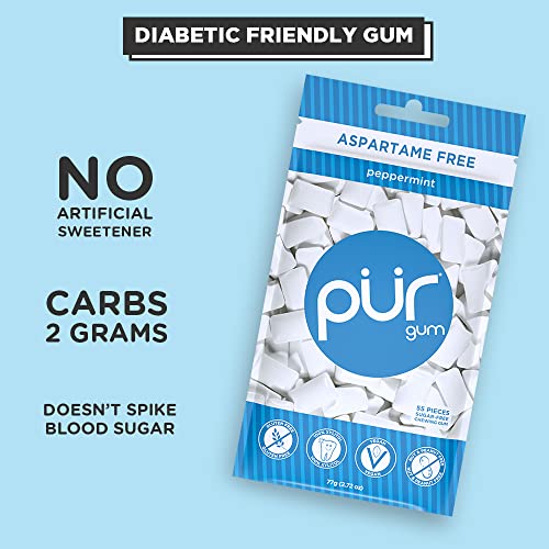 PUR Gum Sugar Free Chewing Gum 100 Xylitol Vegan, Aspartame Free