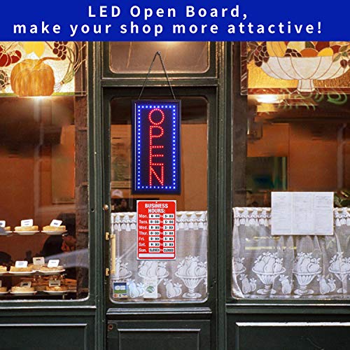 LED Open Signï¼Œ10x19inch Vertical Light Up Sign LED Business Open Sign Advertisement Board Electric Display Sign Flashing & Steady Mode Electronic Lighted Signs for Business, Walls, Window, Shop, Bar,