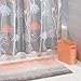 mDesign 3 Piece Decorative Bathroom Decor Set - Floral Polyester Fabric Shower Curtain, Ombre Microfiber Non-Slip Bathroom Accent Rug, Plastic Wastebasket Trash Can - Coral/Gray/White
