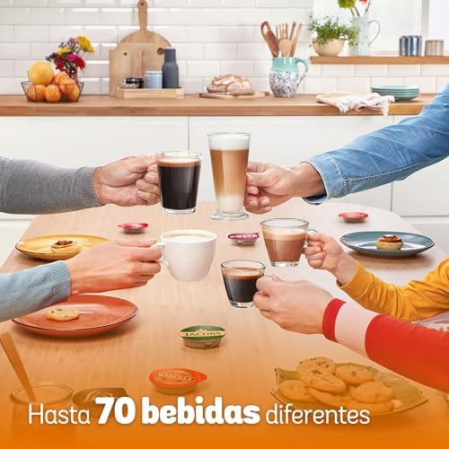 - Cafetera multibebida Tassimo Happy Friendly, Hasta 70 bebidas, OneTouch, Preparación individual, Diseño compacto, Intellibrew, Negro, TAS112E