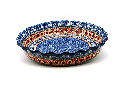 Polish Pottery Baker - Pie/Quiche - Fluted - Aztec Sun