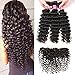 VRBest Brazilian Deep Wave with Lace Frontal Ear to Ear 13x4 Closure with Bundles 10A 100% Unprocessed Virgin Human Hair Bundles Free Frontal Black Color (16 18 20+14 frontal)