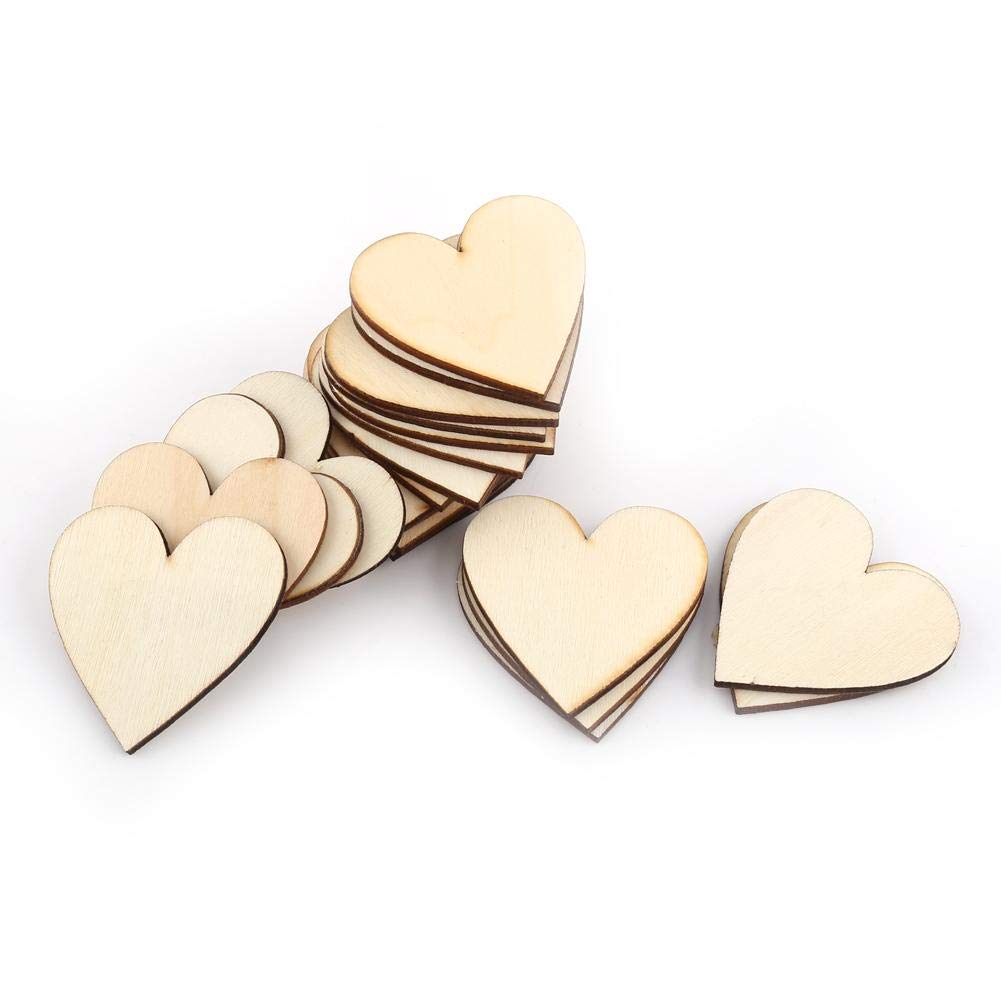 Akozon Wooden Hearts, 1 Pack 10 mm/20 mm/30 mm/40 mm/50 mm/80 mm Heart Wood Slices for Craft Decoration Brige (50 mm 25 Pieces)