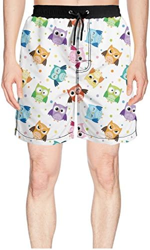 LJDGOJ Owls Pattern Vector Image Men Swim Trunks Quick Dry Water Beach Shorts Cool Sportwear with Pocket