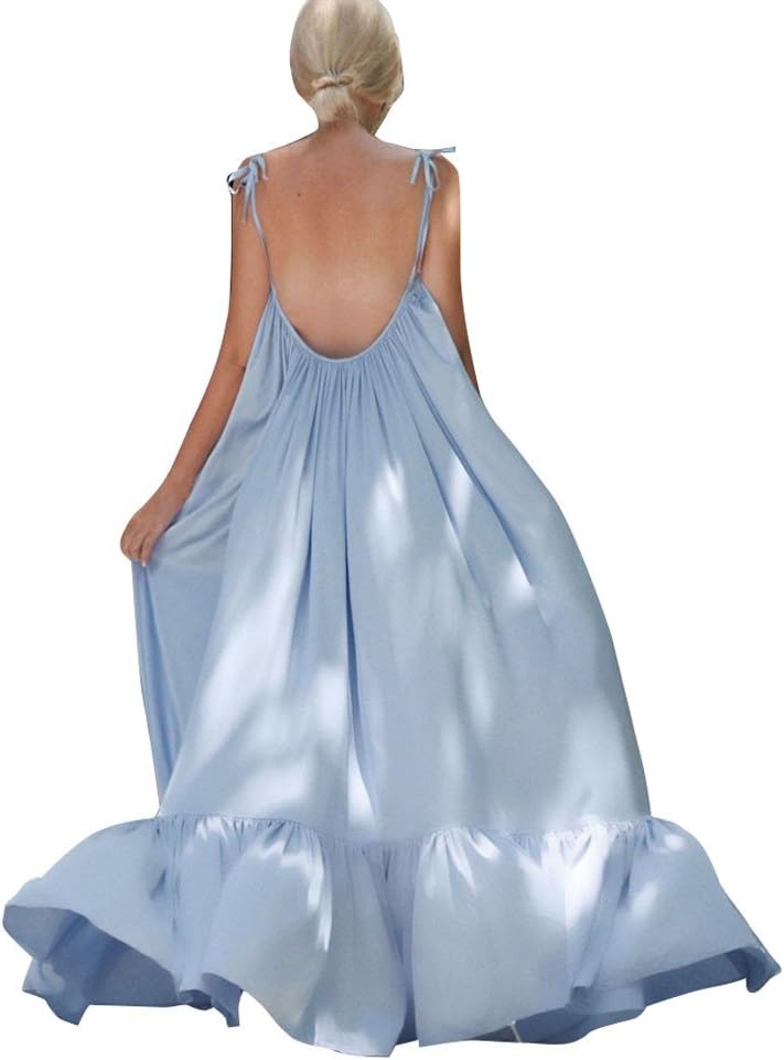 Cloud ROM Plus Size Women Boho Maxi Sleeveless Long Backless Dress Evening Party Beach Dress Prom Casual Waist Ruffles Cocktail Vintage Irregular Dress Party Dress