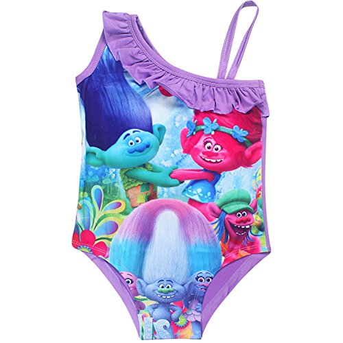 KIDHF Trolls One Piece Summer Swimsuit Girls Princess Swimwear (Purple,120/6-7Y)