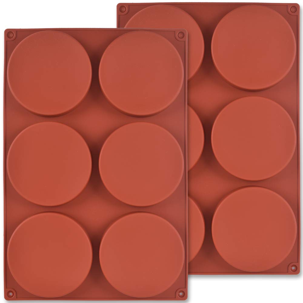 Newk Silicone Round Cake Mold, 2 Packs 6-Cavity 4inch Silicone Disc Like Mold for Cake, Resin Coasters, Handmade Soap