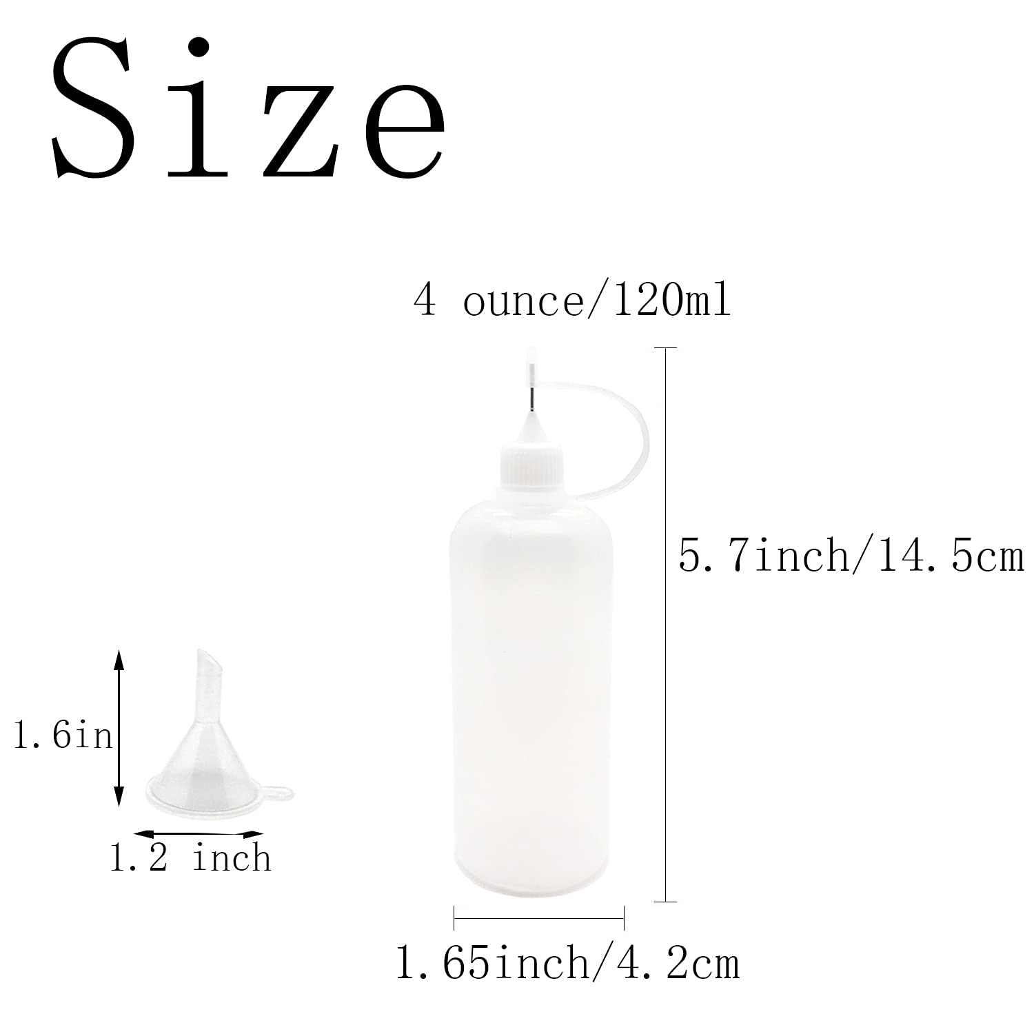 5 Pcs Needle Tip Bottle, 4 Ounce Precision Tip Applicator Bottles, with 2 Pcs Mini Funnel for Paper Quilling DIY Craft, White Lid