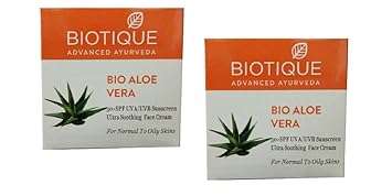 Biotique Bio Aloe Vera 30+SPF UVA/UVB Sunscreen Ultra Soothing Face Cream Normal To Oily Skin In The Sun, 50 g