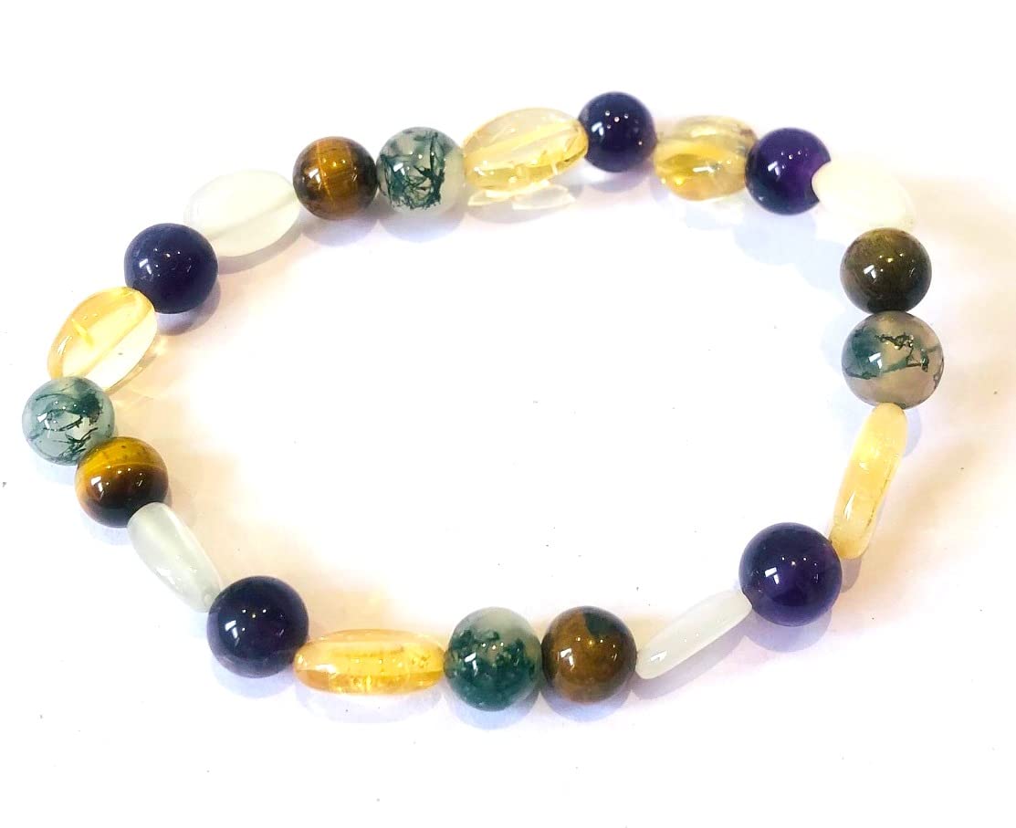 TIGERS EYE MOSS AGATE CITRINE MOONSTONE AMETHYST BRACELET CRYSTAL HEALING FASHION GIFT WELLNESS GEMSTONE ACCESSORY