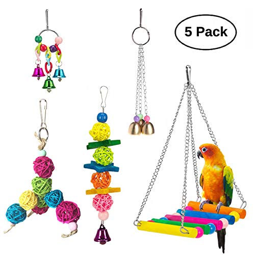 Vehomy Pack of 5 Bird Chewing Toy Bird Hanging Bell Bird Ladder Pet Bird Cage Hammock Swing for Parakeets, Cockatiels, Macaws, Parrots, Lovebirds, Finches - Thumbnail 7