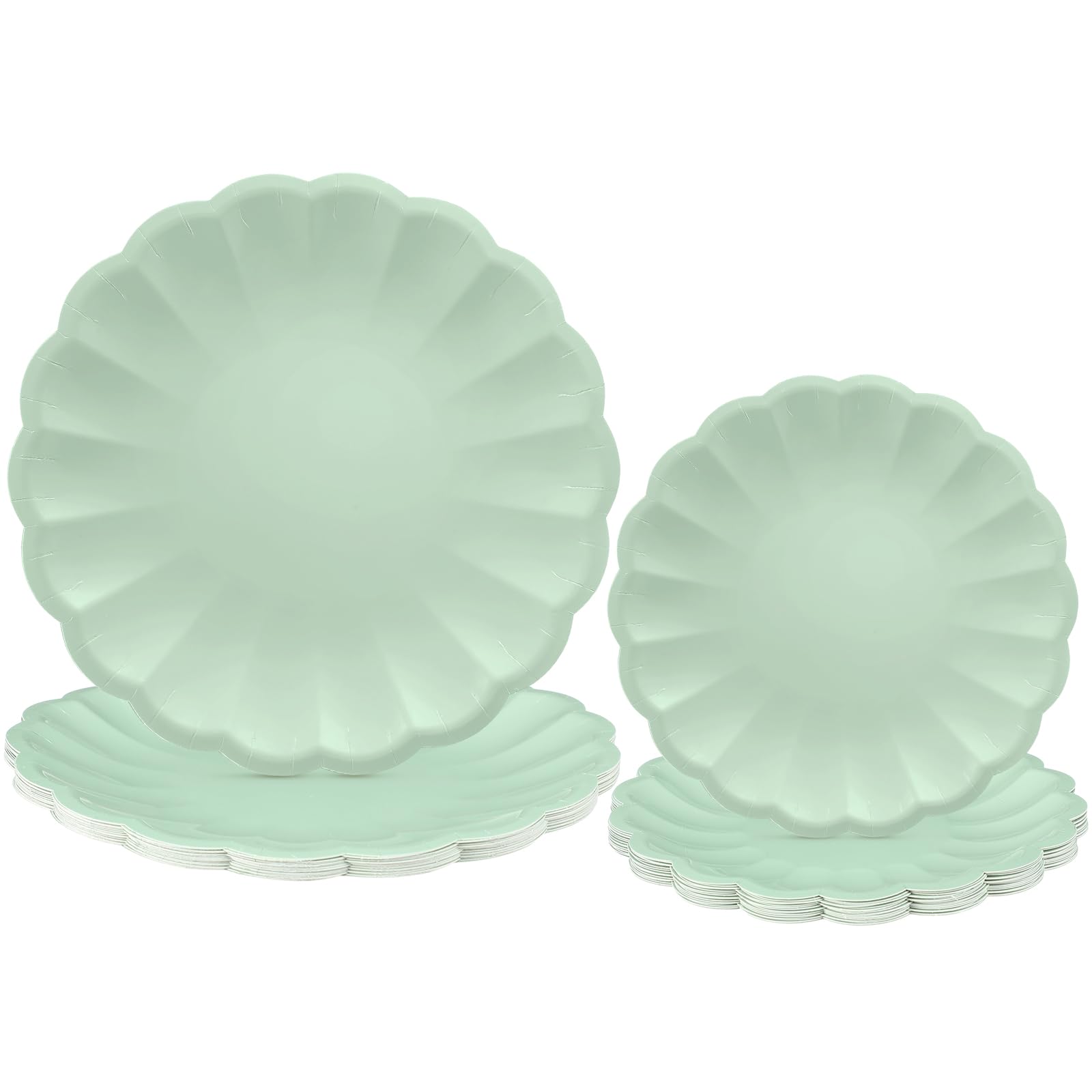 Photo 1 of Newtay 30 Pcs Sage Green Scalloped Paper Plates 9.5 Inch and 7.5 Inch Shell Edge Disposable Dinner Plates for Birthday Wedding Baby Shower Party Decorations