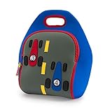 Dabbawalla Bags Fast Track Insulated and Machine Washable Race Car Lunch Bag for Kids, Royal/Gray/Red