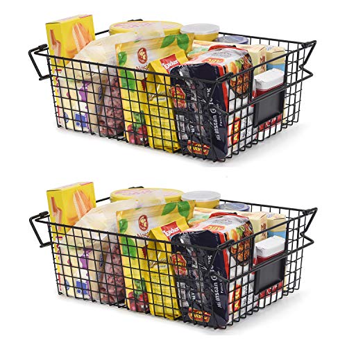 Set of 2 Stackable XXL Wire Baskets For Pantry Storage and Organization