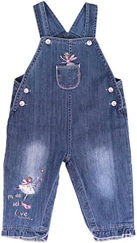 ZL MAGIC Baby &amp; Little Girls Embroidery Soft Bib Denim Overalls Washed Jumpsuits Jeans, Little Fairy, 9-12M