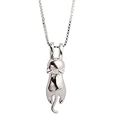 TMCO 925 Sterling Silver Moon Cat Necklace Cat Pendant Necklace