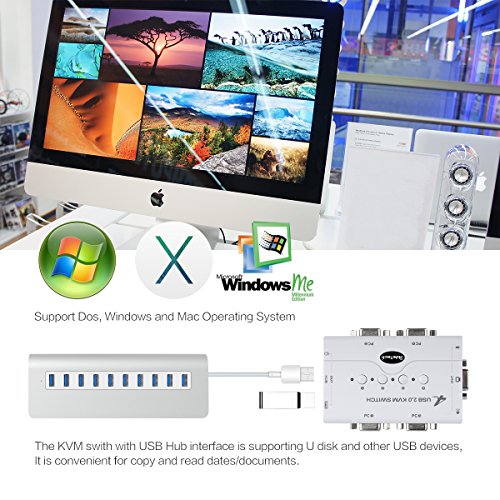 4 Port VGA Switch Box with USB Hub Support Wireless Keyboard Mouse Connection and Push Button Switching Function