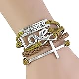 CAETLE Love Cross Infinity Knit Leather Rope Chain Charm Bracelet