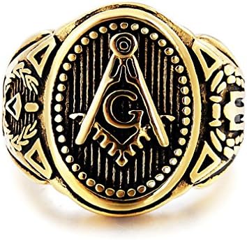 Taizhiwei masonic ring titanium stainless steel mens ring sizer vintage golden