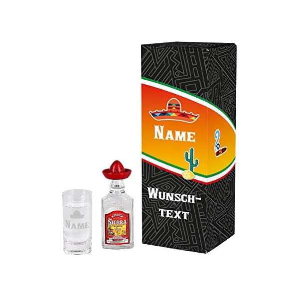 Herz & Heim® Kleines Sierra Tequila Silver Geschenk Set mit gratis Gravur eines Shot-Glases in Geschenkverpackung