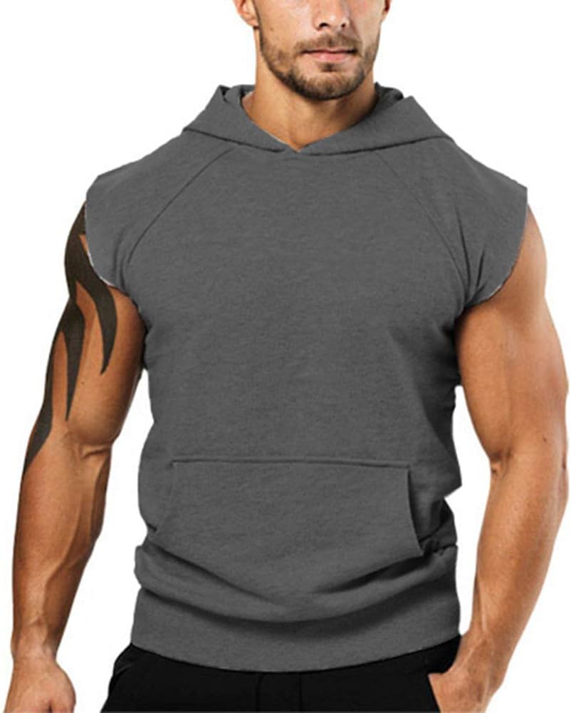 Fepege Sudadera sin Mangas para Hombre, con Capucha, para Culturismo, Gimnasio, Deporte, Gris