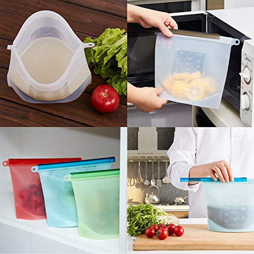 Reusable Silicone Food Storage Bags (3 Medium, 3 Large) Cooking Sets