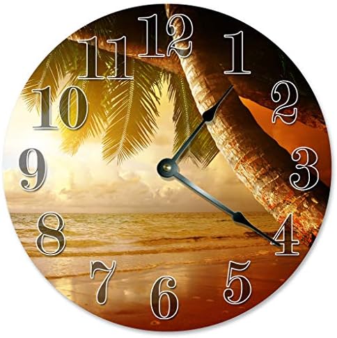 Sugar Vine Art Palm Trees Clock Large 10.5" Wall Clock Decorative Round Wall Clock Home Decor Novelty Clock Beach Sunset Sunrise