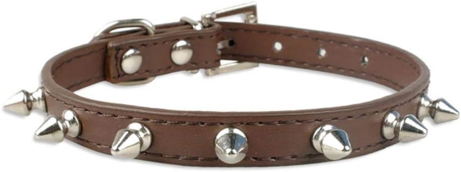WANGJIN Adjustable Collar Cool Cat Dog Collar Cats Dog Leather Collars For Small Medium Dogs Cats Chihuahua 5 Colors,Brown,S