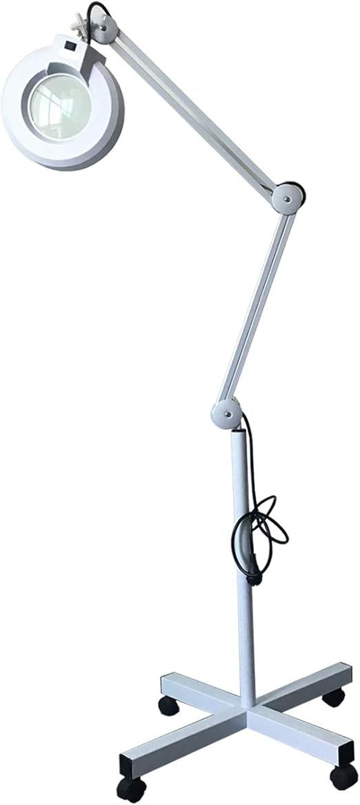 5X Magnifying Glass Floor Lamp Salon 4 Wheel Rolling