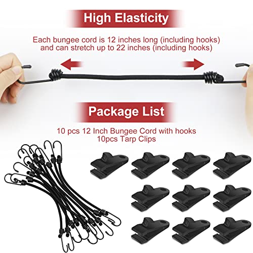 Vashly Bungee Cords with Hooks 20 Pack 12 Inch Bungee Cords Heavy Duty