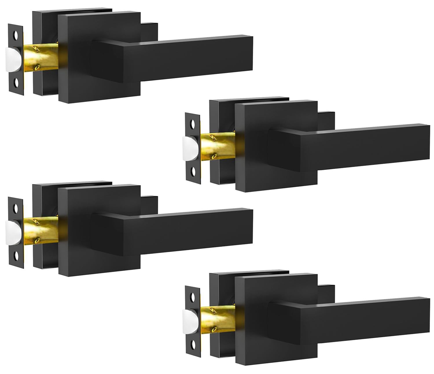 Photo 1 of RAZCC Passage Door Lever, 4 Pack Matte Black Interior Door Handles for Hallway and Closet, Heavy Duty Square Interior Keyless Door Handles Non-Locking Door Knobs for Right & Left Side Door