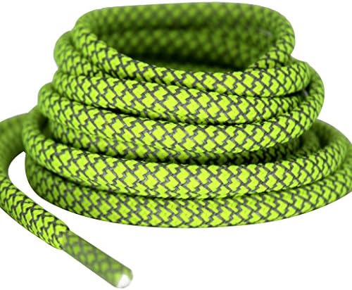 MiracleCat Round Brightness 3 Meters Reflective Shoelaces for Night Running Sneakers High Green 135CM
