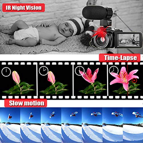 Ultra Video Camera Camcorder For Vlogging KENUO FHD 1080P 26MP 30FPS WIFI IR Night Vision Digital Cameras Webcam for For Youtube, 3.0 Inch IPS Touch Screen Camcorder Recorder with Microphone,Lens Hood